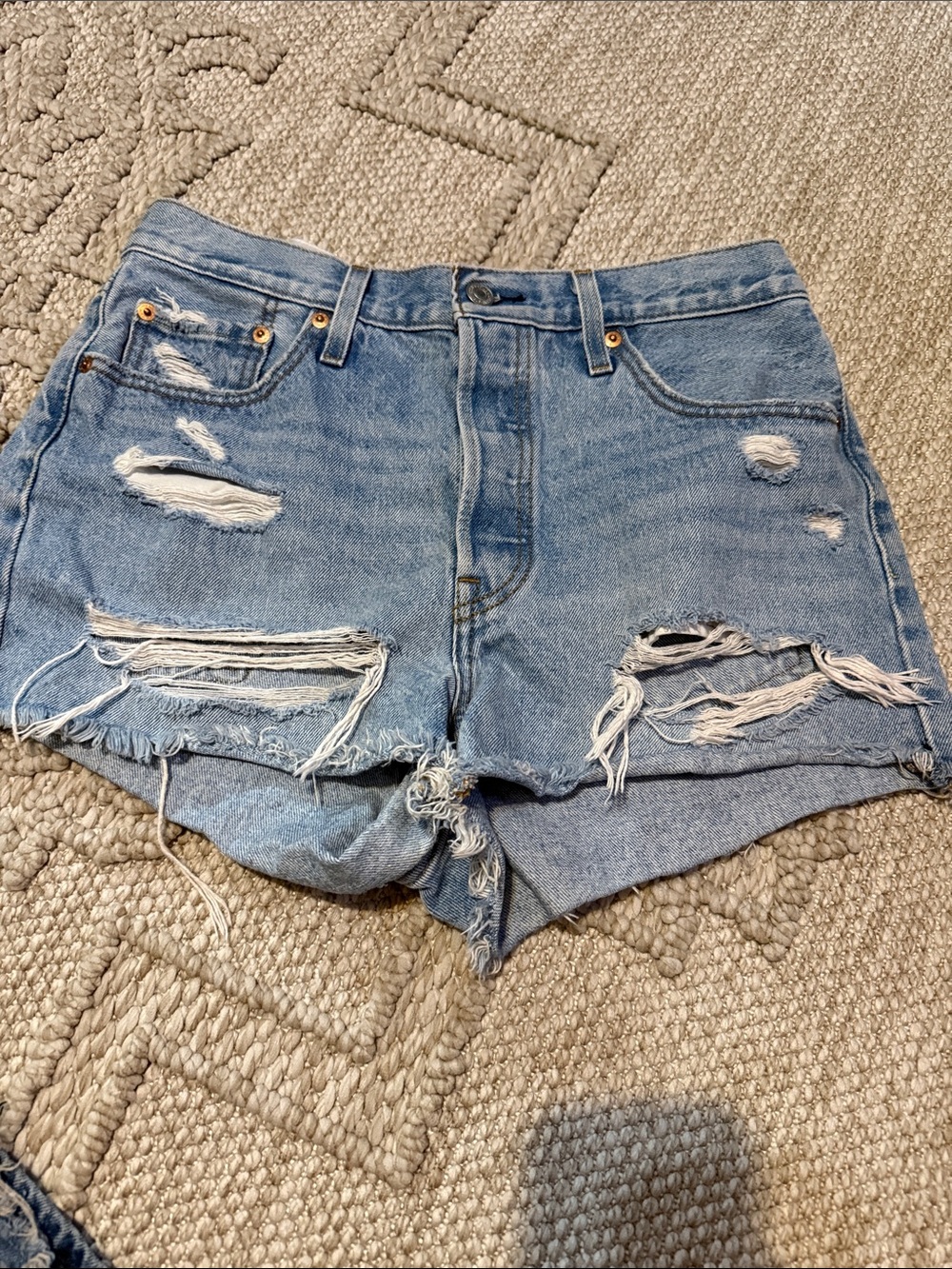 Levi's Light Blue Distressed Denim Shorts